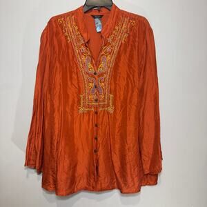 Beliza Woman embroidered silk tunic blouse - 3X/4X